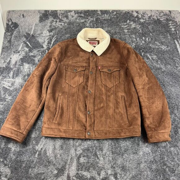 Levi's Brown Suede Sherpa Lined Trucker Full Zip Jacket Pockets Men's M Outdoor - Picture 1 of 10